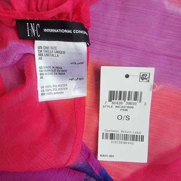NWT INC International Concepts Pink Blue Cover Up Sheer Bright OS - Picture 5 of 7